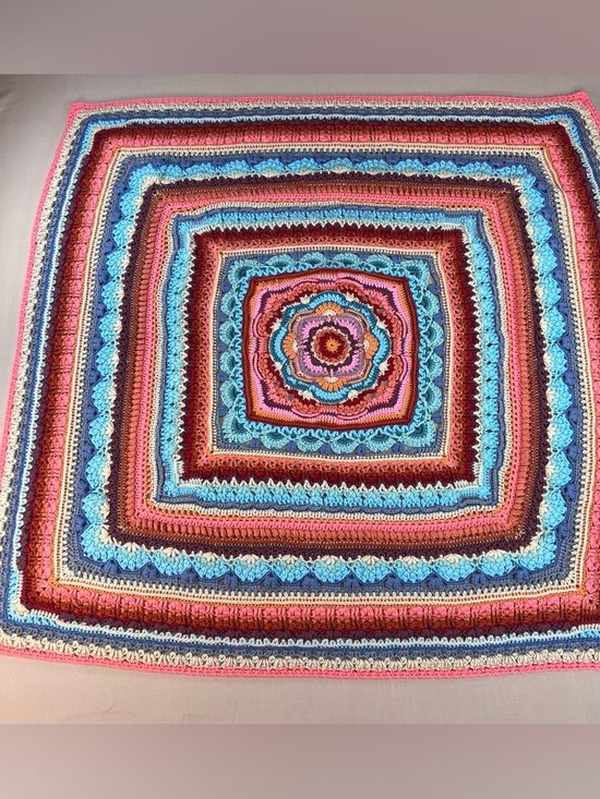 Other - Handmade Crochet Throw Blanket Mandala Boho Multicolor 36x36 Afghan